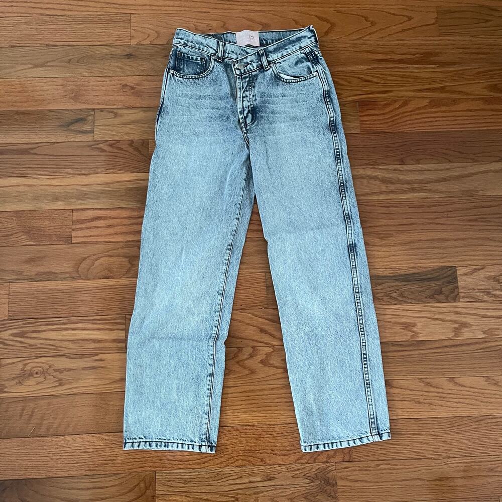 Revice Womens 26 Baby Crossover Jeans Joey Wash 90 Straight Leg Asymmetrical Fly